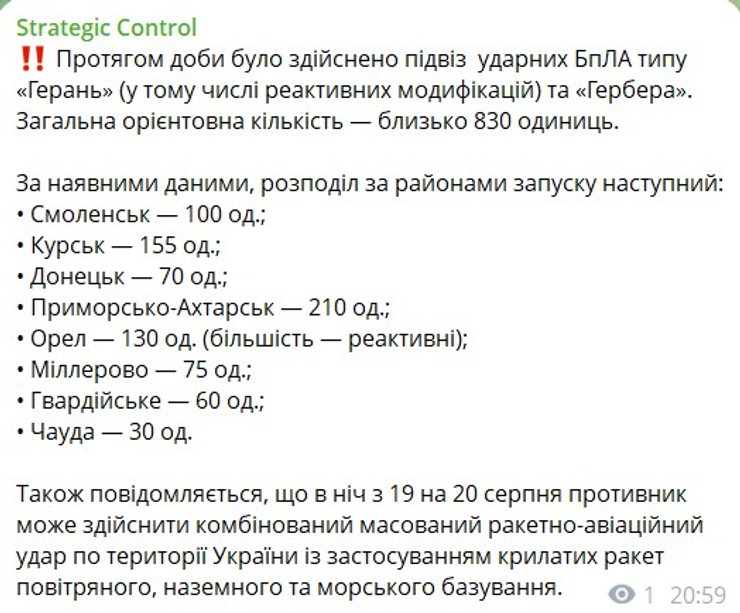 РНБО попередила: Росія готує нові повітряні атаки 19-20 серпня. 8 РНБО попередила: Росія готує нові повітряні атаки 19-20 серпня. 8