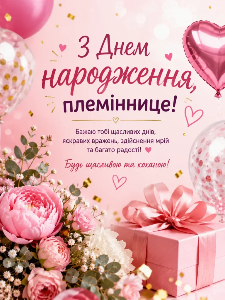 З Днем народження, люба племіннице: найкращі побажання, яскраві листівки та картинки 16 З Днем народження, люба племіннице: найкращі побажання, яскраві листівки та картинки 16