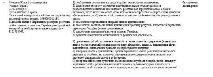 Зеленський запровадив санкції проти Мендель: розкрито деталі 6 Зеленський запровадив санкції проти Мендель: розкрито деталі 6