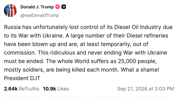 Трамп шокований: як удари по НПЗ Росії позбавили Москву контролю над виробництвом дизелю 4 Трамп шокований: як удари по НПЗ Росії позбавили Москву контролю над виробництвом дизелю 4
