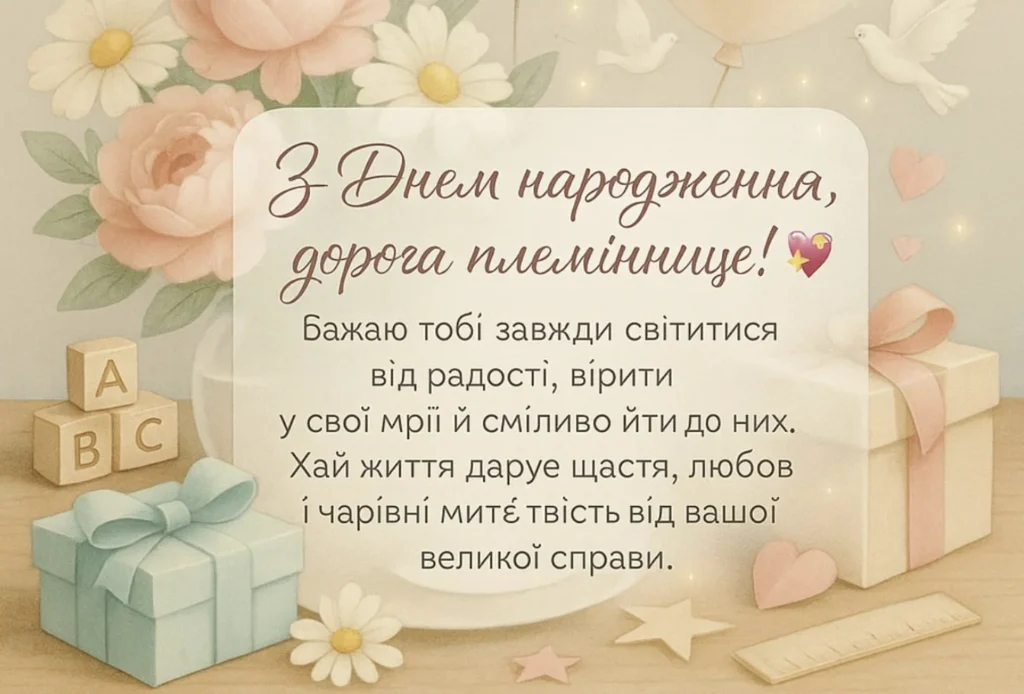 З Днем народження, люба племіннице: найкращі побажання, яскраві листівки та картинки 17 З Днем народження, люба племіннице: найкращі побажання, яскраві листівки та картинки 17